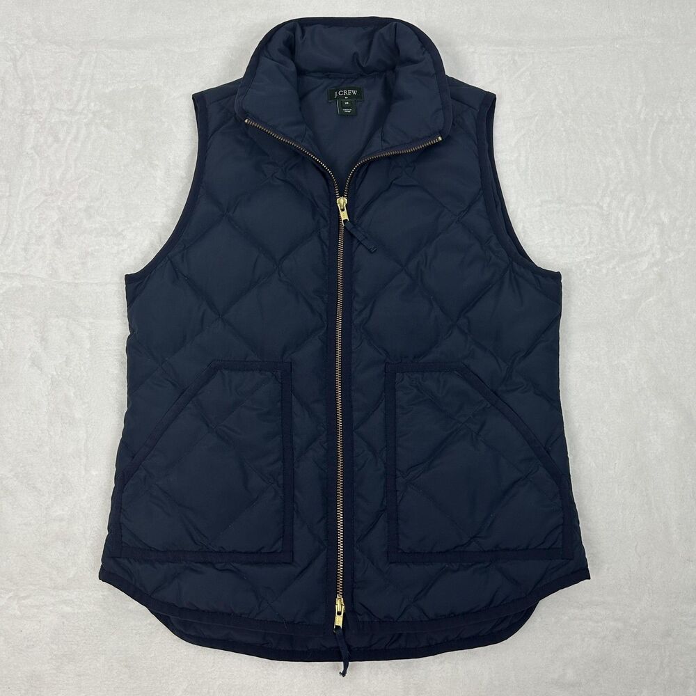 J.Crew Vest Womens XS Navy Excursion Quilted Down Puffer Zip Pockets High Neck